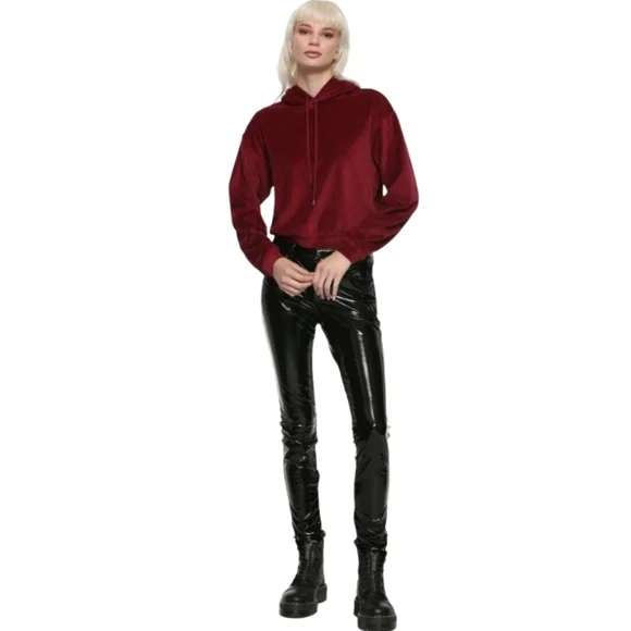 Hot Topic Burgundy Velour Girls Crop Hoodie - Picture 10 of 11